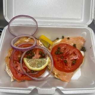 Neptune's Spear: Smoked Salmon Bagel