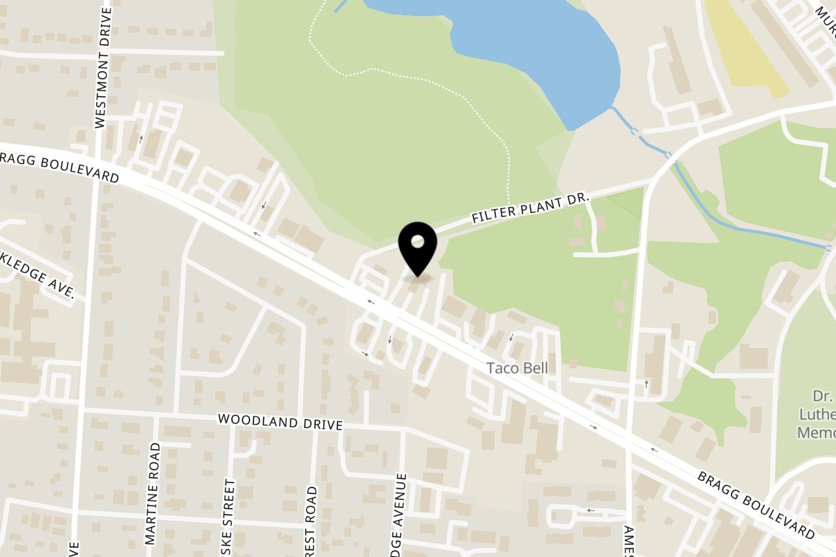 Map showing the location of Anchor Allie's on 1204 Bragg Boulevard in Fayetteville
